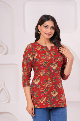 Aanvikurti Women Printed Straight Kurta(Maroon)
