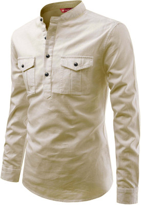 Yugnik Men Solid A-line Kurta(Beige)