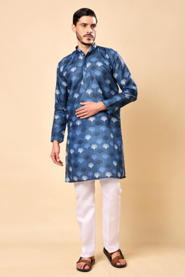 Ashak fashions Men Printed, Floral Print Straight Kurta(Blue)