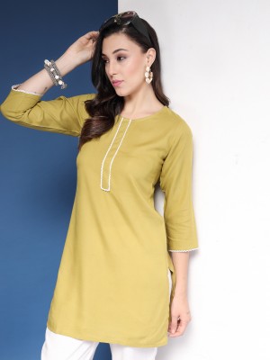 Divastri Women Solid Straight Kurta(Beige)