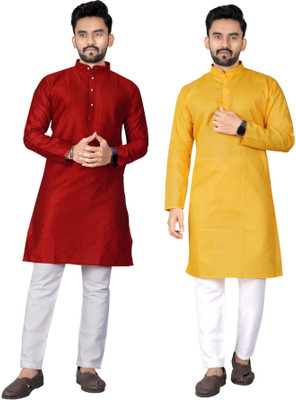 DHASU TRENDZ Men Self Design, Solid Straight Kurta(Multicolor)