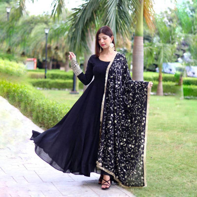 GRISHU COLLECTION Embroidered Anarkali Kurta, Bottom & Dupatta Set