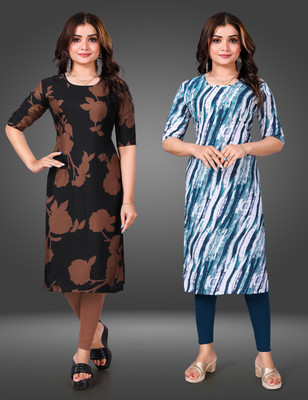 Tashvi Creation Women Printed Straight Kurta(Dark Blue)