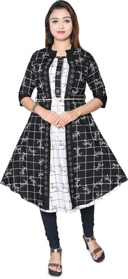 Aksha Fashion Women Printed Ethnic Dress Kurta(Black, White)