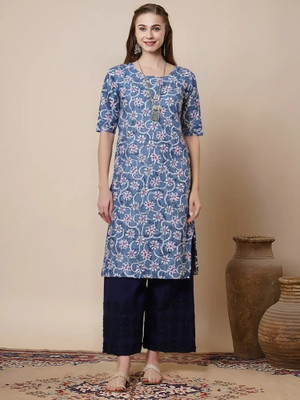 EthnicBasket Women Printed A-line Kurta(Blue)