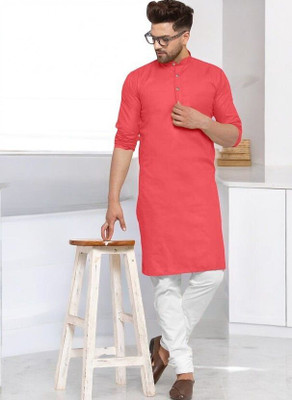 Krisha trend Men Solid Straight Kurta(Red)