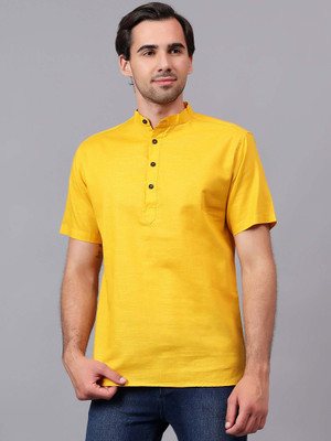 Yugnik Men Solid Straight Kurta(Yellow)