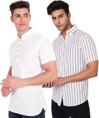 Vida Loca Men Striped Straight Kurta(White)