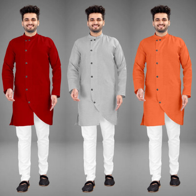 DIAMOND CLUSTER Men Self Design Trail Cut Kurta(Multicolor)