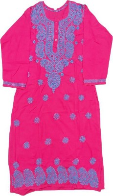 GARGI TRENDS Women Chikan Embroidery A-line Kurta(Pink)