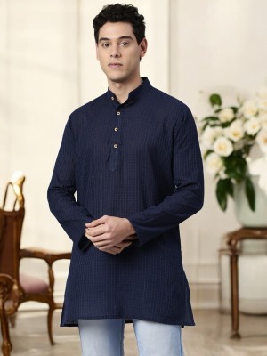 Tattva Men Chikan Embroidery Straight Kurta(Blue)