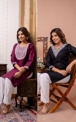 SISTO Women Chikan Embroidery A-line Kurta(Multicolor)