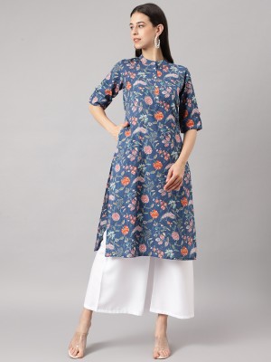 DIVENA Women Printed Straight Kurta(Blue)