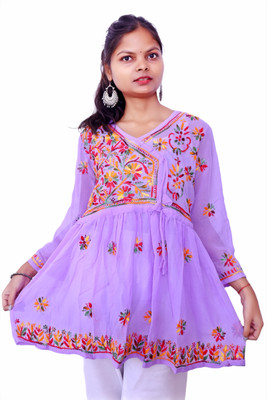 Unstop Women Chikan Embroidery Ethnic Dress Kurta(Purple)