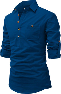 Navkanj Men Solid A-line Kurta(Blue)