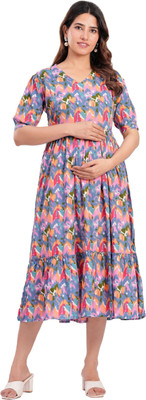 Viyu Creations Women Floral Print Anarkali Kurta(Blue, Multicolor)