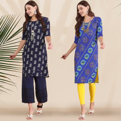 EthnicBasket Women Printed Straight Kurta(Multicolor)