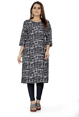 zindora Women Printed Straight Kurta(Black)