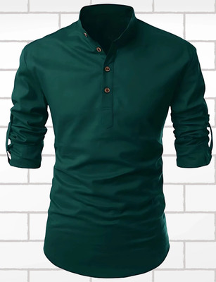 krishu Men Solid Straight Kurta(Green)