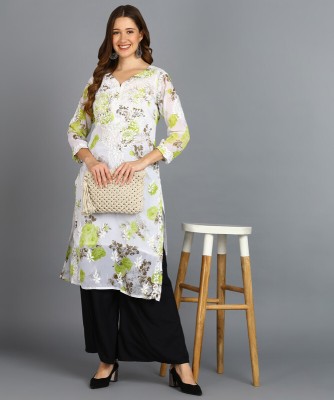 Beauty Chikan Emporium Women Chikan Embroidery A-line Kurta(Green)