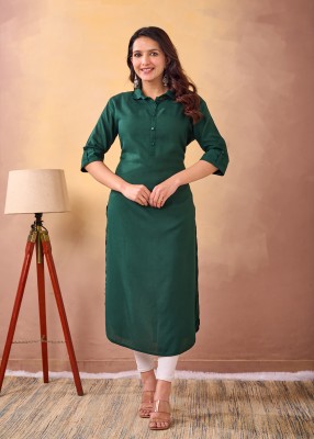 NEEYAMI Women Solid Straight Kurta(Dark Green)