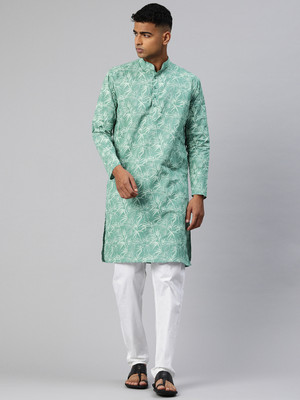 Majestic Man Men Printed A-line Kurta(Green)