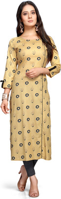 HouseOfCommon Women Printed Straight Kurta(Beige)