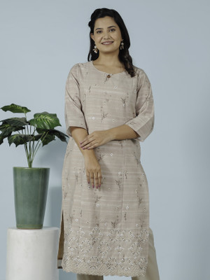 Aramya Women Floral Print A-line Kurta(Beige)