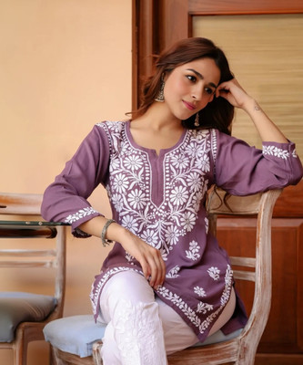 Style & Deal Women Embroidered Straight Kurta(Purple)