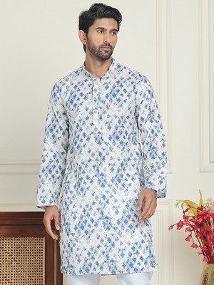 ANOUK Men Embroidered Straight Kurta(Blue)