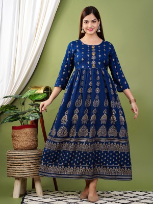 VS Creation Women Printed Anarkali Kurta(Blue)