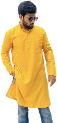 TABY COLLECTION Men Solid Straight Kurta(Yellow)