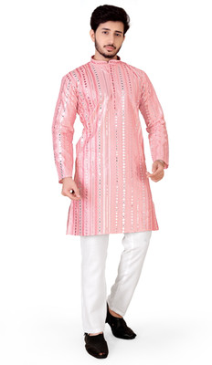 TRUST OUS Men Embroidered Straight Kurta(Maroon)