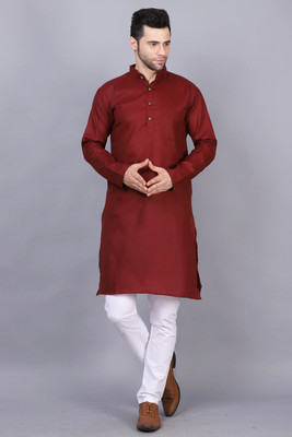 OMKAR EN TRENDS Men Printed Straight Kurta(Maroon)