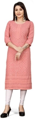 Vitan's Collection Women Chikan Embroidery Straight Kurta(Pink)