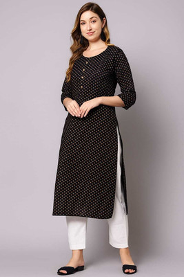 pm creation Women Self Design A-line Kurta(Black)