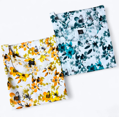 WULAMIA Women Floral Print A-line Kurta(Yellow, Blue)