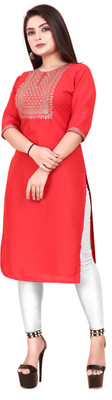 RIDDHI COLLECTION MALL Women Embroidered A-line Kurta(Red)