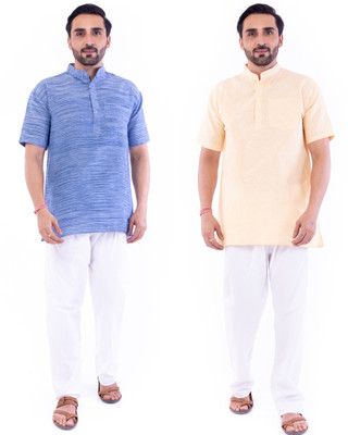 DESHBANDHU DBK Men Solid Straight Kurta(Blue, Light Blue, Orange)