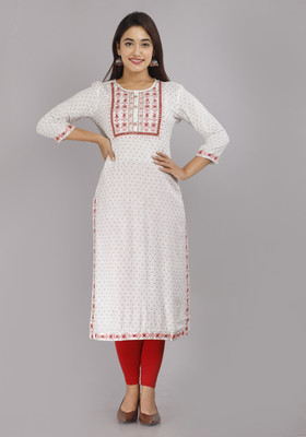 STYLE ANGEL Women Embroidered Straight Kurta(White)