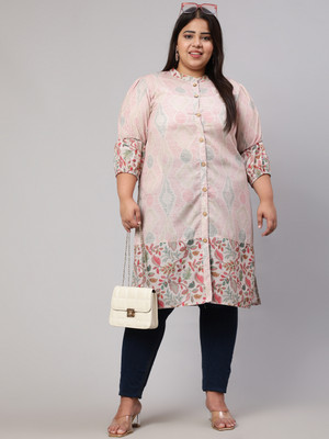 Jaipur Kurti Women Abstract Straight Kurta(Pink)