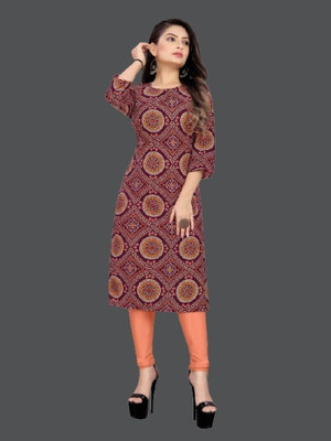 BR OUTF Women Printed A-line Kurta(Maroon)