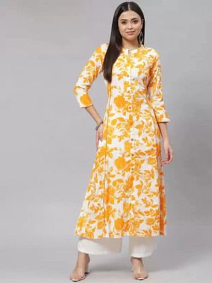 Y.P. Women Printed A-line Kurta(Yellow)