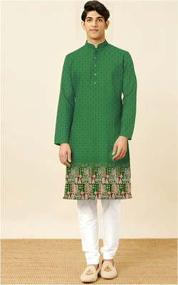 LAXBON Men Geometric Print, Printed A-line Kurta(Green)