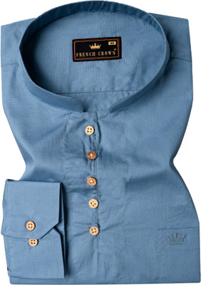 french crown Men Solid Straight Kurta(Light Blue)