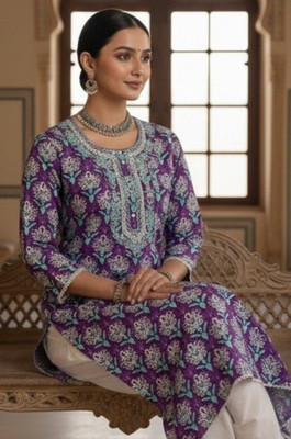 Surhi Women Printed Straight Kurta(Purple)