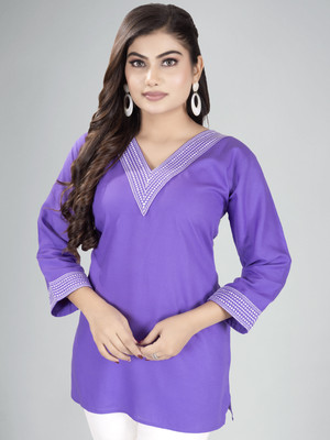 GOKUL TRENDZ Women Embroidered Straight Kurta(Purple)