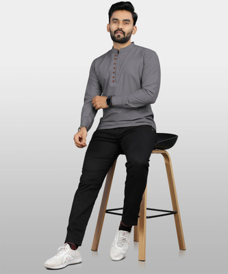 JAGRUTIFASHOIN Men Solid Straight Kurta(Grey)
