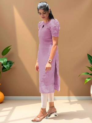 fillwork Women Self Design A-line Kurta(Pink)