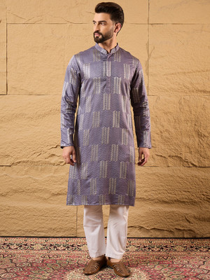 Ethnic Bay Men Embroidered, Self Design Straight Kurta(Purple)
